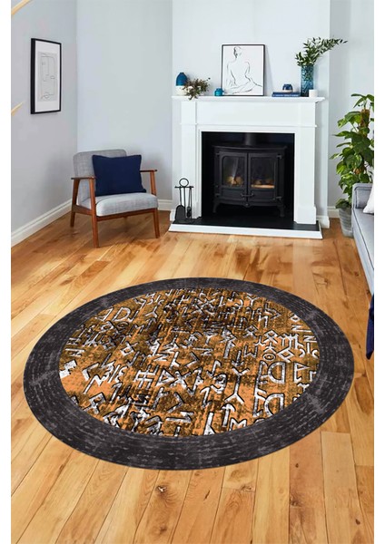 Iskandinav Çerçeveli Modern Yıkanabilir Yolluk Mutfak Yuvarlak Salon Halısı, Y-Çerçeveli-16-Turuncu, fırsatları