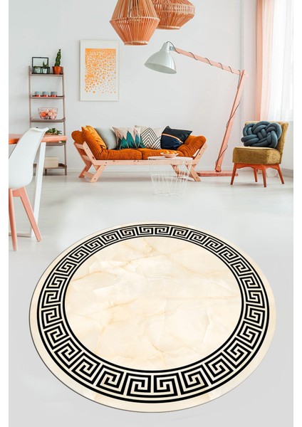 Mermer Çerçeve Desen Modern Yıkanabilir Yolluk Mutfak Yuvarlak Salon Halısı, Y-Çerçeveli-17-Krem, fiyatları