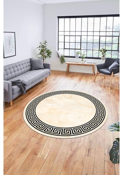Mermer Çerçeve Desen Modern Yıkanabilir Yolluk Mutfak Yuvarlak Salon Halısı, Y-Çerçeveli-17-Krem, modelleri