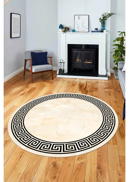 Mermer Çerçeve Desen Modern Yıkanabilir Yolluk Mutfak Yuvarlak Salon Halısı, Y-Çerçeveli-17-Krem, fırsatları