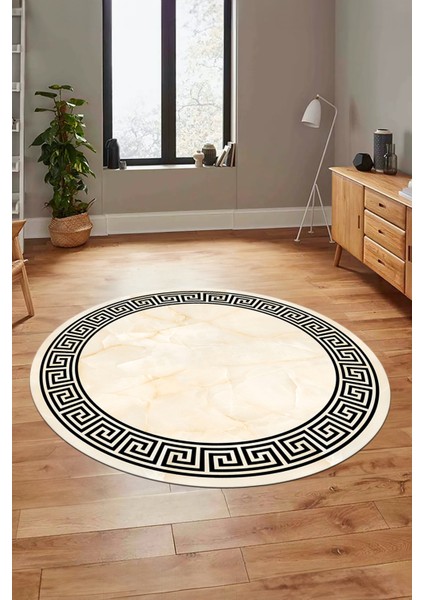 Mermer Çerçeve Desen Modern Yıkanabilir Yolluk Mutfak Yuvarlak Salon Halısı, Y-Çerçeveli-17-Krem, indirimleri