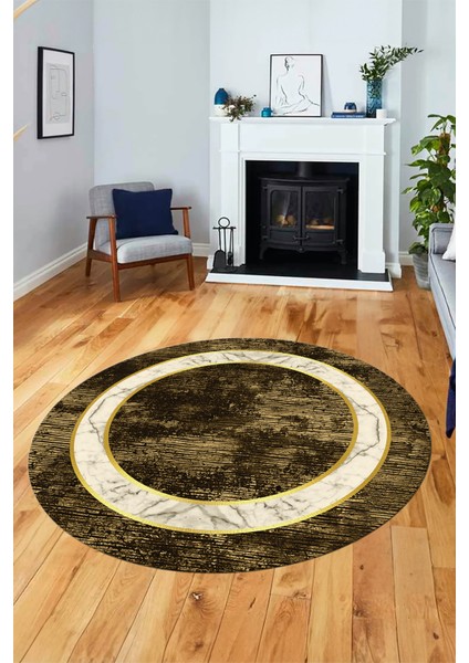 Mermer Çerçeve Desen Modern Yıkanabilir Yolluk Mutfak Yuvarlak Salon Halısı, Y-Çerçeveli-18-Kahve, fırsatları
