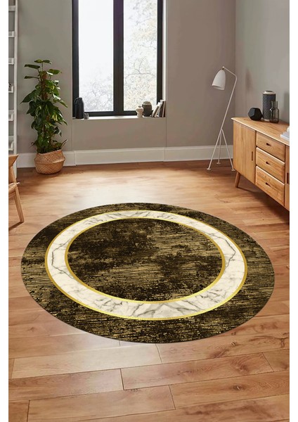 Mermer Çerçeve Desen Modern Yıkanabilir Yolluk Mutfak Yuvarlak Salon Halısı, Y-Çerçeveli-18-Kahve, indirimleri