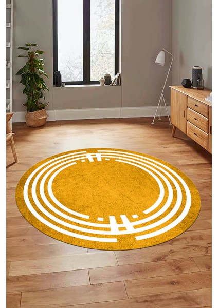 Dijital Kaymaz Yıkanabilir Modern Şık Çerçeve Yuvarlak Yolluk Salon Halısı, Y-Çerçeve-44-Turuncu,