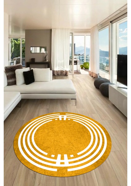 Dijital Kaymaz Yıkanabilir Modern Şık Çerçeve Yuvarlak Yolluk Salon Halısı, Y-Çerçeve-44-Turuncu, fırsatları