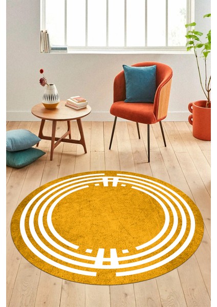 Dijital Kaymaz Yıkanabilir Modern Şık Çerçeve Yuvarlak Yolluk Salon Halısı, Y-Çerçeve-44-Turuncu, indirimleri