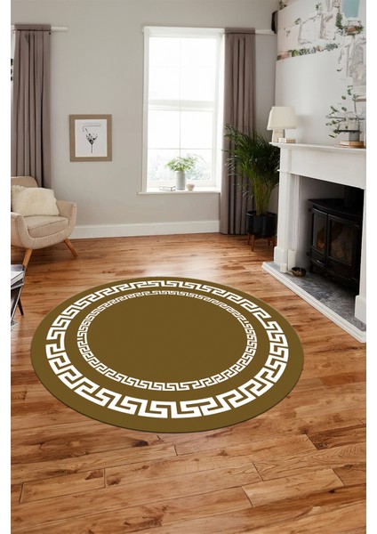 Dijital Kaymaz Yıkanabilir Çerçeveli Yuvarlak Yolluk Mutfak Salon Halısı, Y-Çerçeveli-47-Kahve, fiyatları