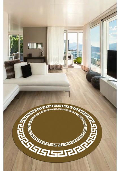 Dijital Kaymaz Yıkanabilir Çerçeveli Yuvarlak Yolluk Mutfak Salon Halısı, Y-Çerçeveli-47-Kahve, modelleri
