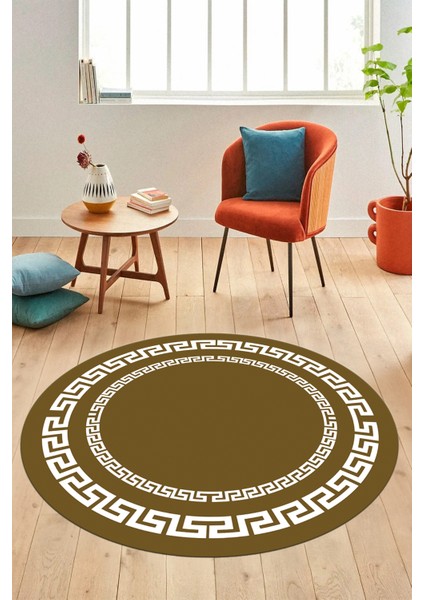 Dijital Kaymaz Yıkanabilir Çerçeveli Yuvarlak Yolluk Mutfak Salon Halısı, Y-Çerçeveli-47-Kahve, fırsatları