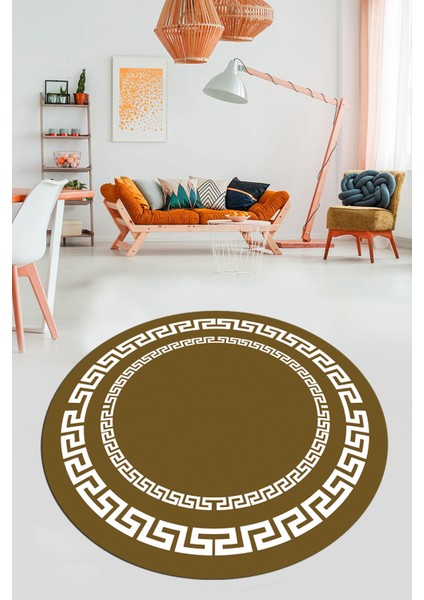 Dijital Kaymaz Yıkanabilir Çerçeveli Yuvarlak Yolluk Mutfak Salon Halısı, Y-Çerçeveli-47-Kahve, indirimleri