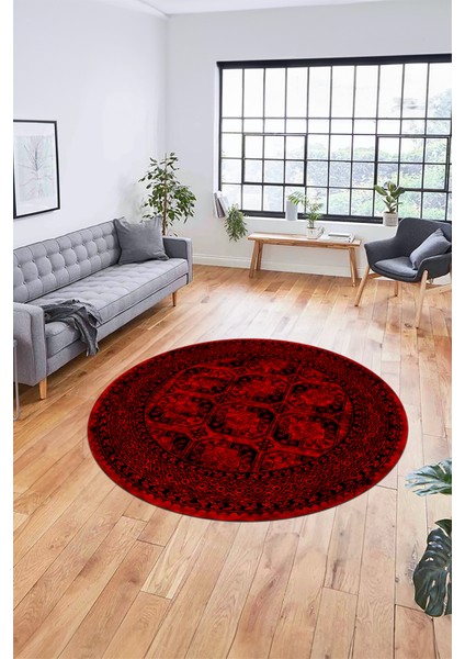 Etnik Çerçeve Desen Modern Yıkanabilir Yolluk Mutfak Yuvarlak Salon Halısı, Y-Çerçeveli-20-Kırmızı, modelleri