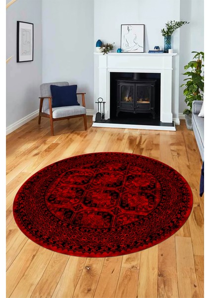 Etnik Çerçeve Desen Modern Yıkanabilir Yolluk Mutfak Yuvarlak Salon Halısı, Y-Çerçeveli-20-Kırmızı, fırsatları