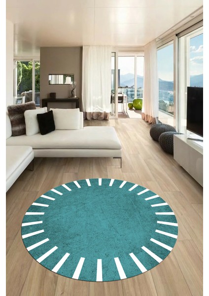 Şık Yıkanabilir Kaymaz Çerçeveli Yolluk Mutfak Yuvarlak Salon Halısı, Y-Çerçeveli-40-Mavi, fırsatları