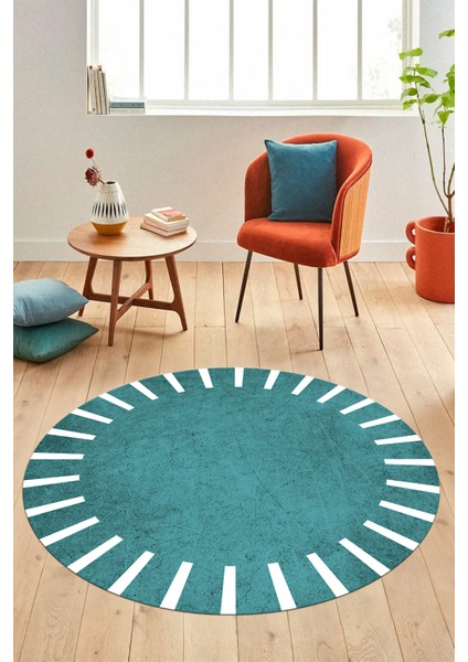 Şık Yıkanabilir Kaymaz Çerçeveli Yolluk Mutfak Yuvarlak Salon Halısı, Y-Çerçeveli-40-Mavi, indirimleri