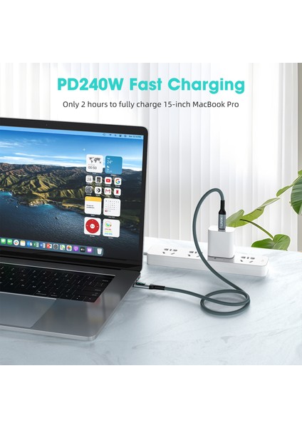 Thunderbolt 4 Type C To Type C 240W Hızlı Şarj 8K@60Hz Görüntü Aktarımı 40GBPS Veri Transferi Pd3.1 Dijital Göstergeli 2 Metre Örgülü Kablo Ard-01