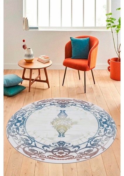 Klasik Çerçeve Desen Modern Yıkanabilir Yolluk Mutfak Yuvarlak Salon Halısı, Y-Çerçeveli-19-Renkli,