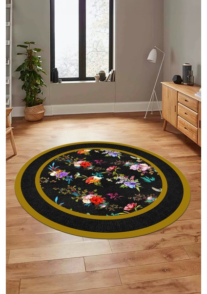 Çiçekli Çerçeve Desen Yıkanabilir Kaymaz Yolluk Mutfak Yuvarlak Salon Halısı, Y-Çerçeveli-27-Renkli, modelleri
