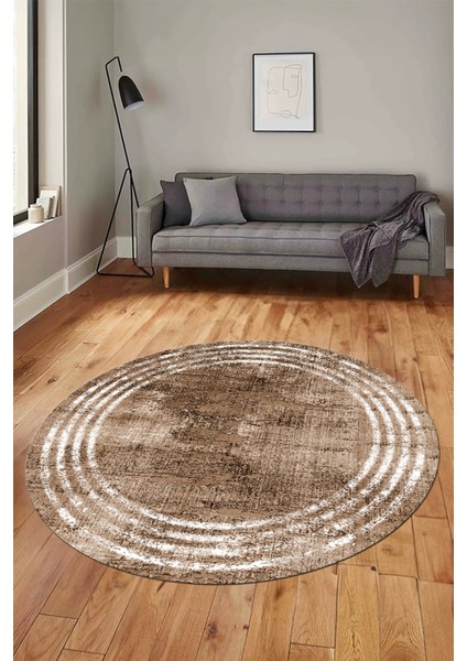 Çerçeve Modern Desen Yıkanabilir Kaymaz Yolluk Mutfak Yuvarlak Salon Halısı, Y-Çerçeve-32-Kahve,