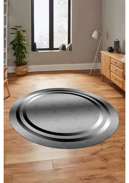 Sade Düz Renk Çerçeveli Yıkanabilir Modern Yolluk Yuvarlak Salon Halısı, Y-Çerçeveli-39-Gri,