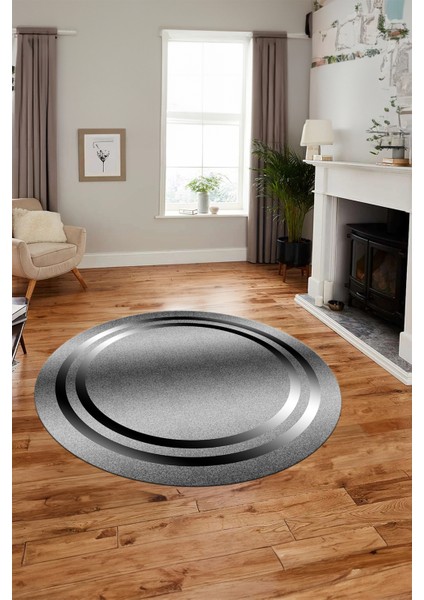 Sade Düz Renk Çerçeveli Yıkanabilir Modern Yolluk Yuvarlak Salon Halısı, Y-Çerçeveli-39-Gri, modelleri