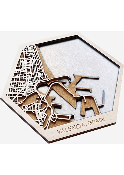 Istediğiniz Yerin Altıgen Ahşap Şehir Haritası, Magnet / Duvar Süsü Kombin (Beyaz) fiyatları