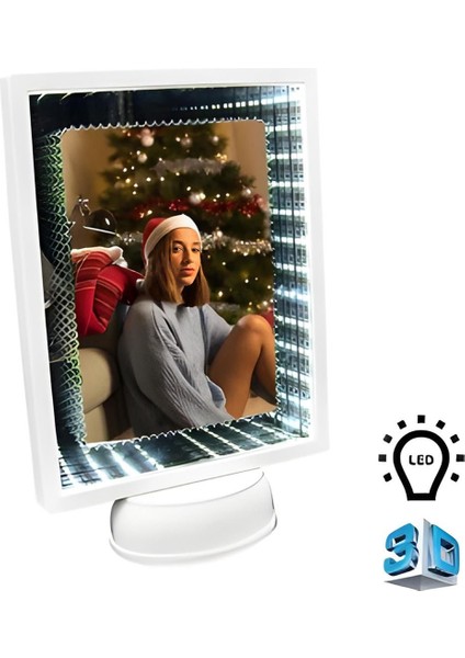 3D Ledli Işıklı Aynalı Dikdörtgen Fotoğraf Çerçevesi