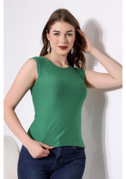 Shine Kadın Yeşil Sıfır Yaka Ay Kol Esnek Basic Penye Bluz fırsatları