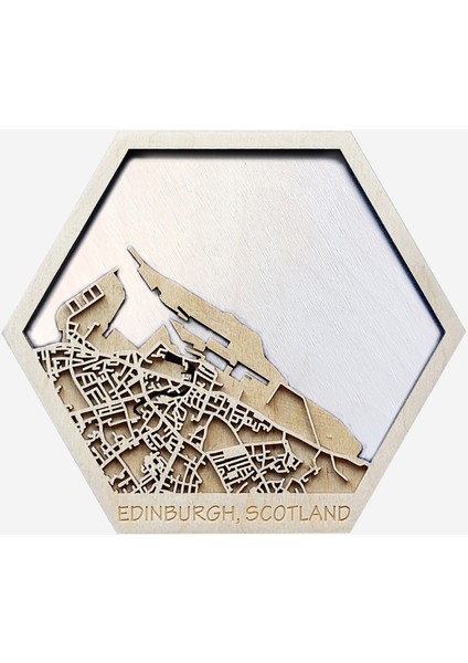 Istediğiniz Yerin Altıgen Ahşap Şehir Haritası, Magnet / Duvar Süsü Kombin (Beyaz)