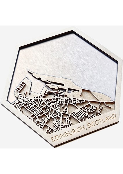 Istediğiniz Yerin Altıgen Ahşap Şehir Haritası, Magnet / Duvar Süsü Kombin (Beyaz) fiyatları