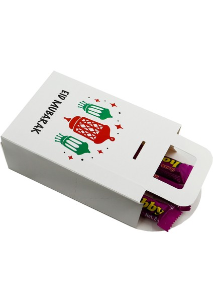 10 x 15 cm Beyaz 3 Adet Eid Mubarak Baskılı Boş Mendil, Şeker, Harçlık, Hediye Kutusu,