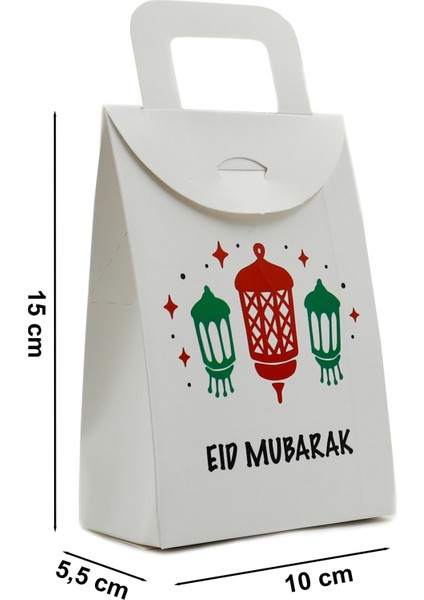 10 x 15 cm Beyaz 3 Adet Eid Mubarak Baskılı Boş Mendil, Şeker, Harçlık, Hediye Kutusu,
