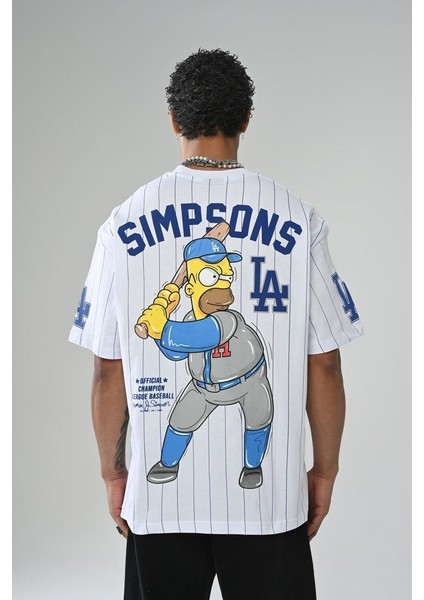 Erkek Oversize Simpsons T-Shirt Beyaz O0203011BLW7911SYH