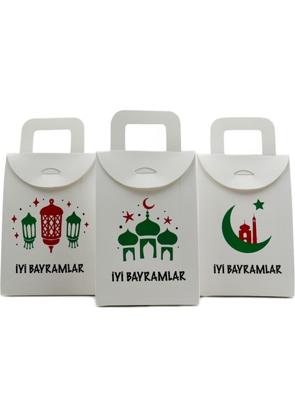 10 x 15 cm Beyaz 3 Adet Iyi Bayramlar Baskılı Boş Mendil, Şeker, Harçlık, Hediye Kutusu,