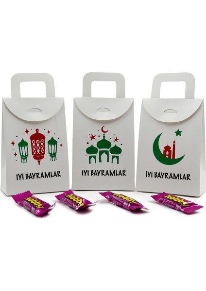 10 x 15 cm Beyaz 3 Adet Iyi Bayramlar Baskılı Boş Mendil, Şeker, Harçlık, Hediye Kutusu,