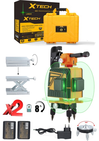 Yüksek Hassasiyetli X2 Çift Akülü Lazer Hizalama Makinesi 12 Çizgi Yeşil Lazer Işınlı Kumandalı Set fiyatları