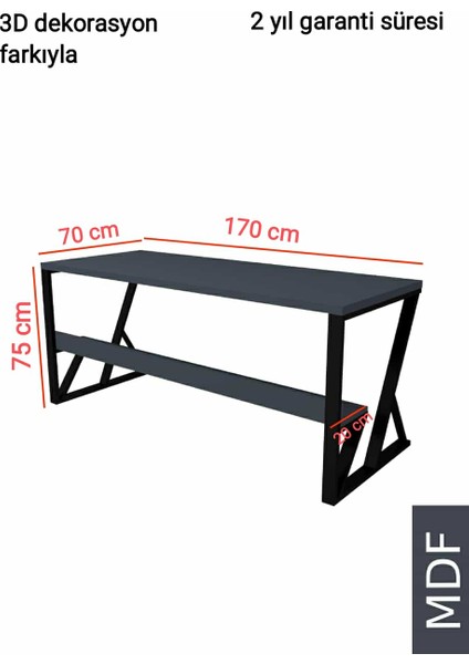 3E Dekorasyon Yapı Çalışma Masası Bilgisayar Masası Ofis Masası Makam Masası Patron Masası 70 x 170 x 75 cm Mdf