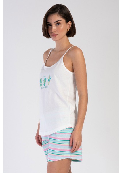 Pamuklu Kadın Ip Askılı Şortlu Pijama Takım , 312049