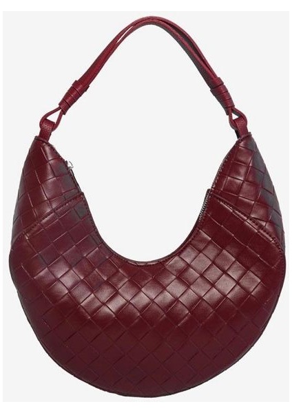 Örgü Desen Ay Görünümlü Bordo Çanta