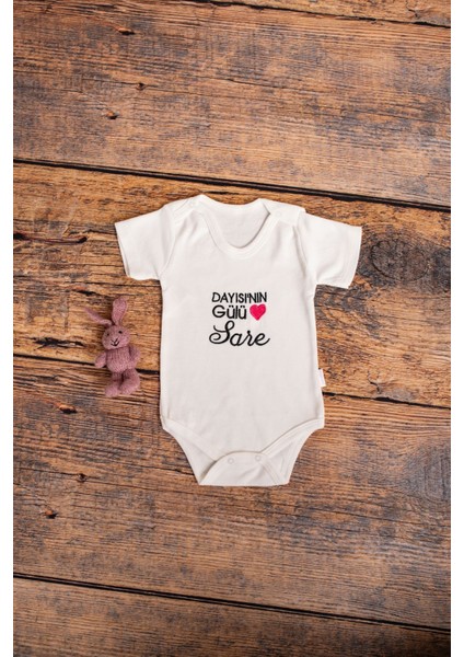 Kişiye Özel Isimli Nakışlı Bebek Basic Pamuk Penye Bisiklet Yaka Yarım Kol Body Zıbın