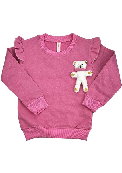 Ayıcıklı Fırfır Kollu Kız Bebek Sweat Pembe