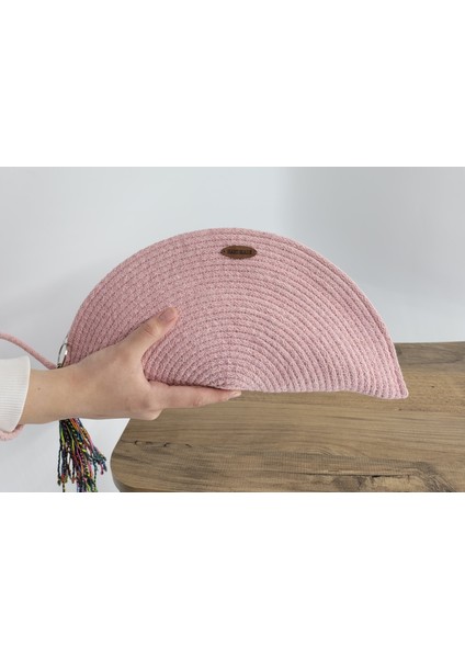 Pembe El Yapımı Özel Dikim,clutch Çanta,portföy Çanta,el Çantası, Handmade Çanta 16X33 cm