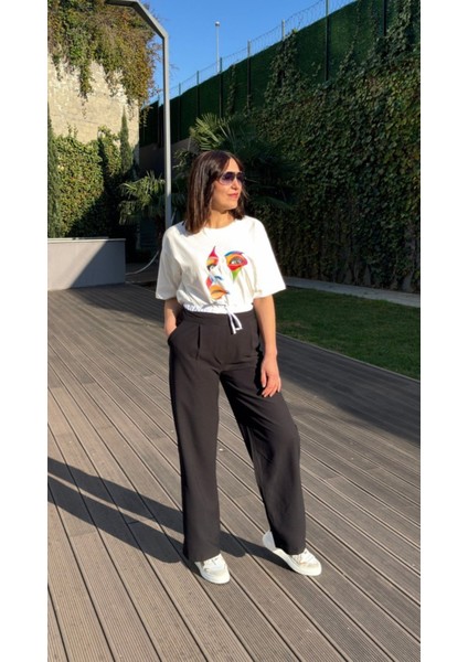 Siyah Poplin Detaylı Bağlamalı Palazzo Kadın Pantolon fiyatları