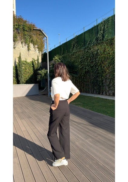 Siyah Poplin Detaylı Bağlamalı Palazzo Kadın Pantolon modelleri