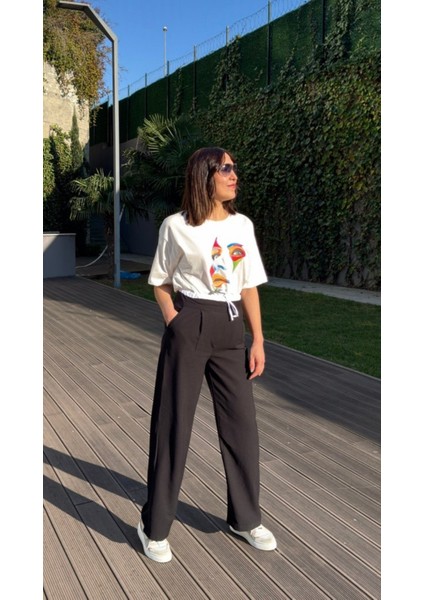 Siyah Poplin Detaylı Bağlamalı Palazzo Kadın Pantolon fırsatları