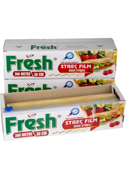 Sa Fresh Gıda Streç Film 300 M * 30 cm 8 Mikron Kutulu Kayar Bıçaklı 2'li Set