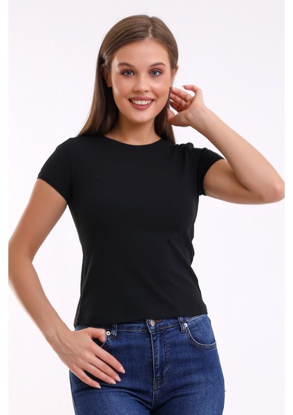 Lunsar Kadın Siyah Soft Touch Slim Fit Sıfır Yaka Kısa Kol Top Esnek Basic Örme Bluz & Body fiyatları