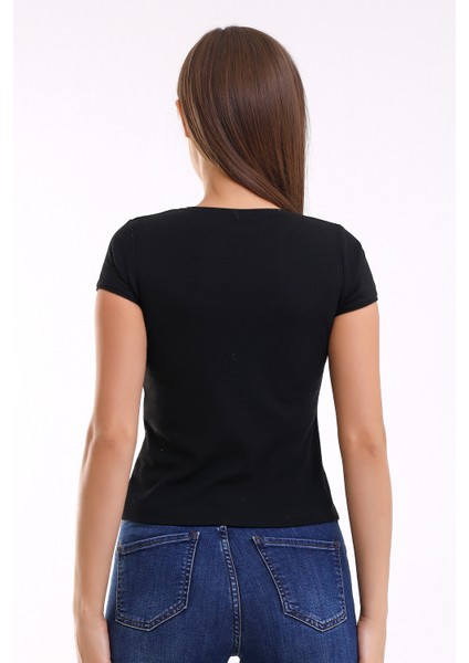 Lunsar Kadın Siyah Soft Touch Slim Fit Sıfır Yaka Kısa Kol Top Esnek Basic Örme Bluz & Body indirimleri