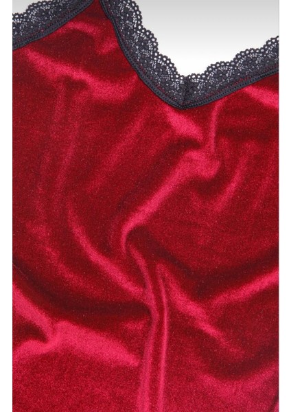 Kırmızı Kadife Şortlu Pijama Takımı