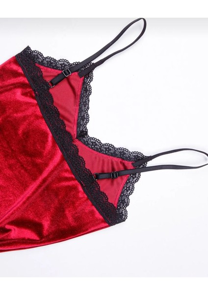Kırmızı Kadife Şortlu Pijama Takımı
