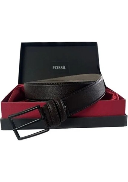 Kahve Düz Dikiş Suni Deri 3,5 cm Erkek Kemeri